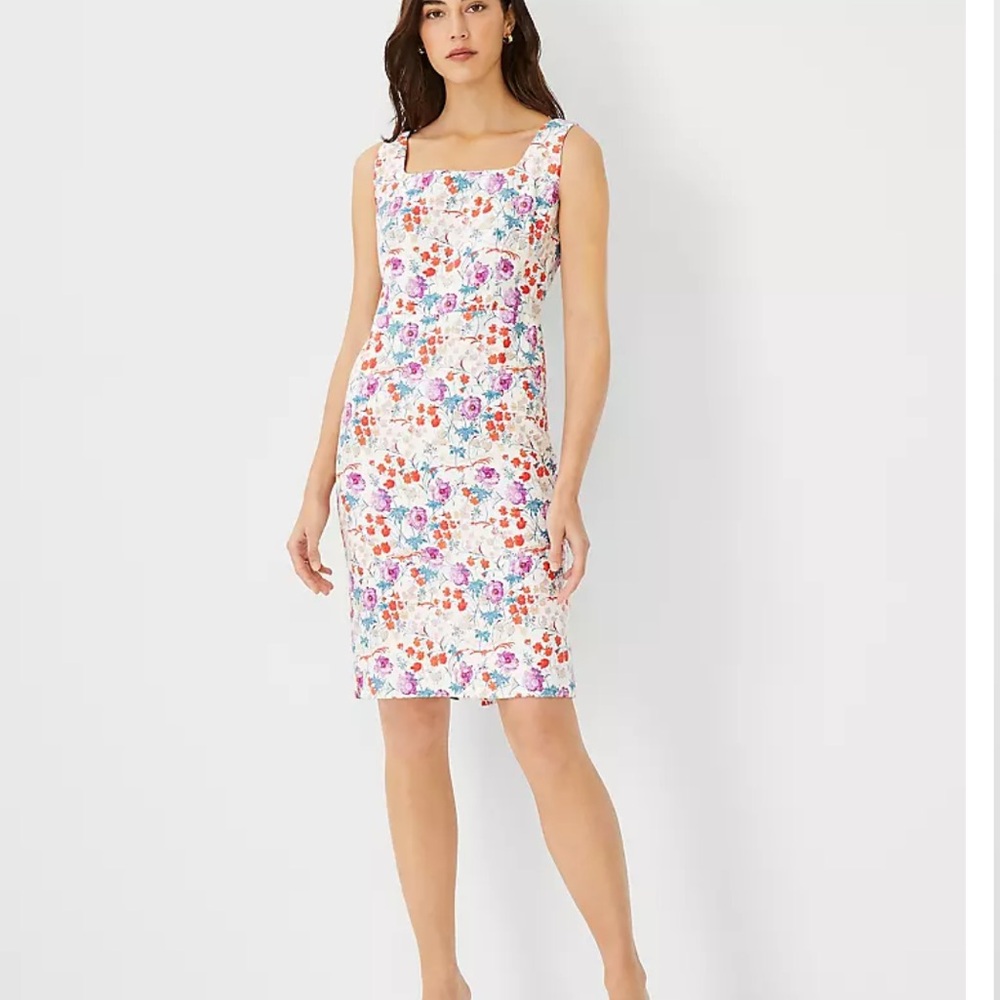 Ann Taylor Winter White Printed Sheath Dress Size 2P